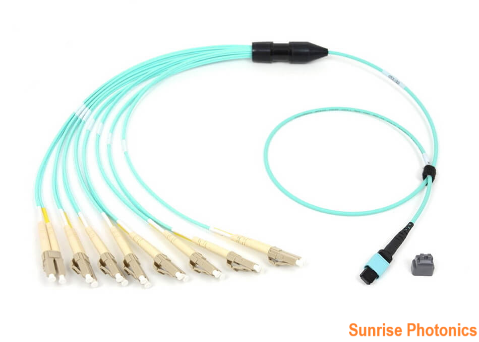 MPO Female to 8 LC Duplex Fiber Breakout Cable, 16 Fiber, 50/125 Multimode OM4