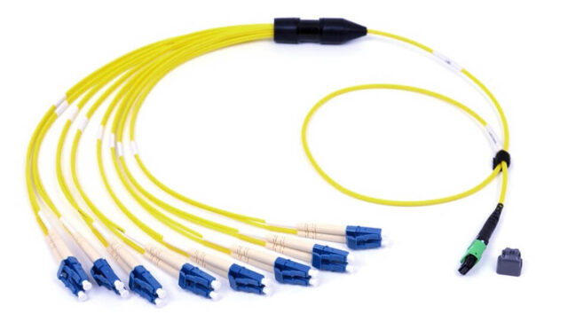 MPO Female to 8 LC Duplex Fiber Breakout Cable, 16 Fiber, 9/125 Single mode OS2