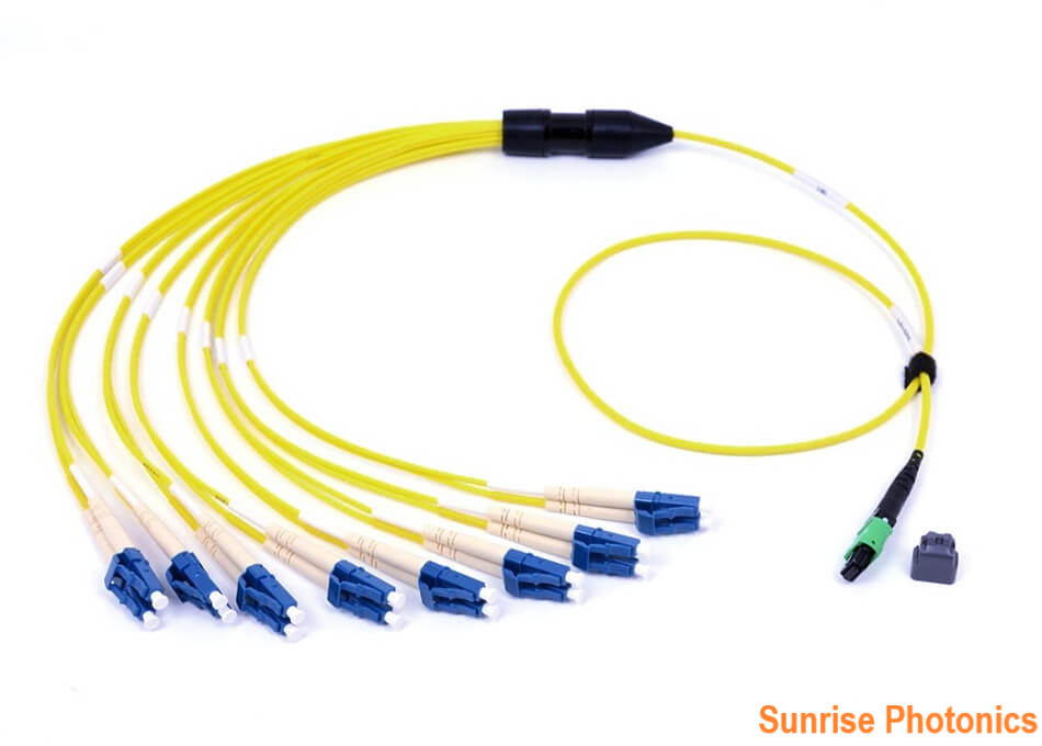 MPO Female to 8 LC Duplex Fiber Breakout Cable, 16 Fiber, 9/125 Single mode OS2